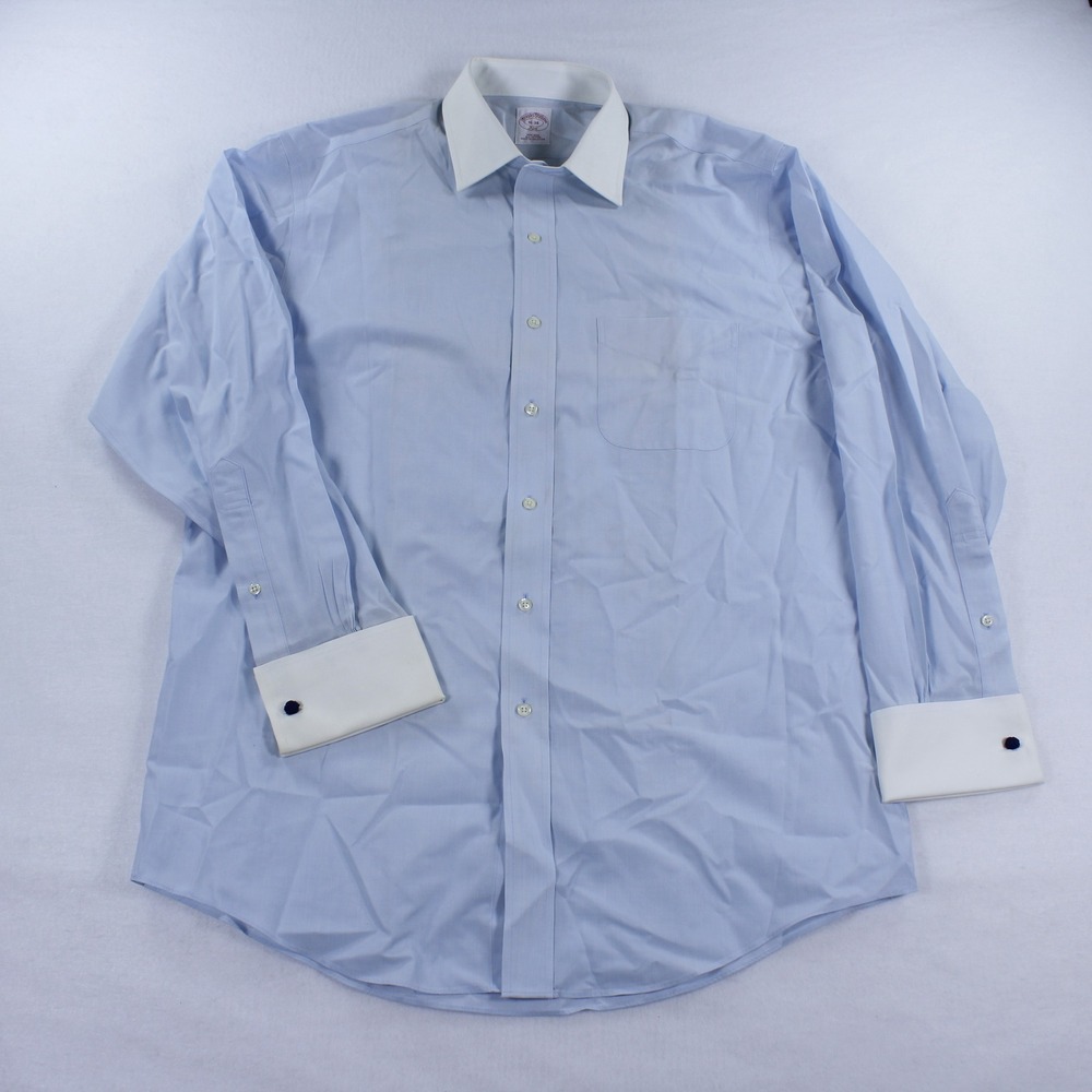 Brooks Brothers 346 Dress Shirt 16-34 Blue White Contrasting Collar French Cuff